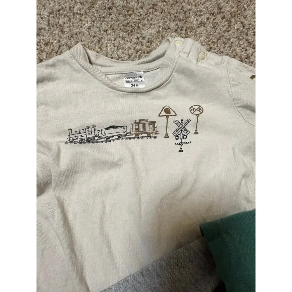 Carhartt Baby Boys Long Sleeve Graphic Bodysuit Lot Green Beige Size 24M
